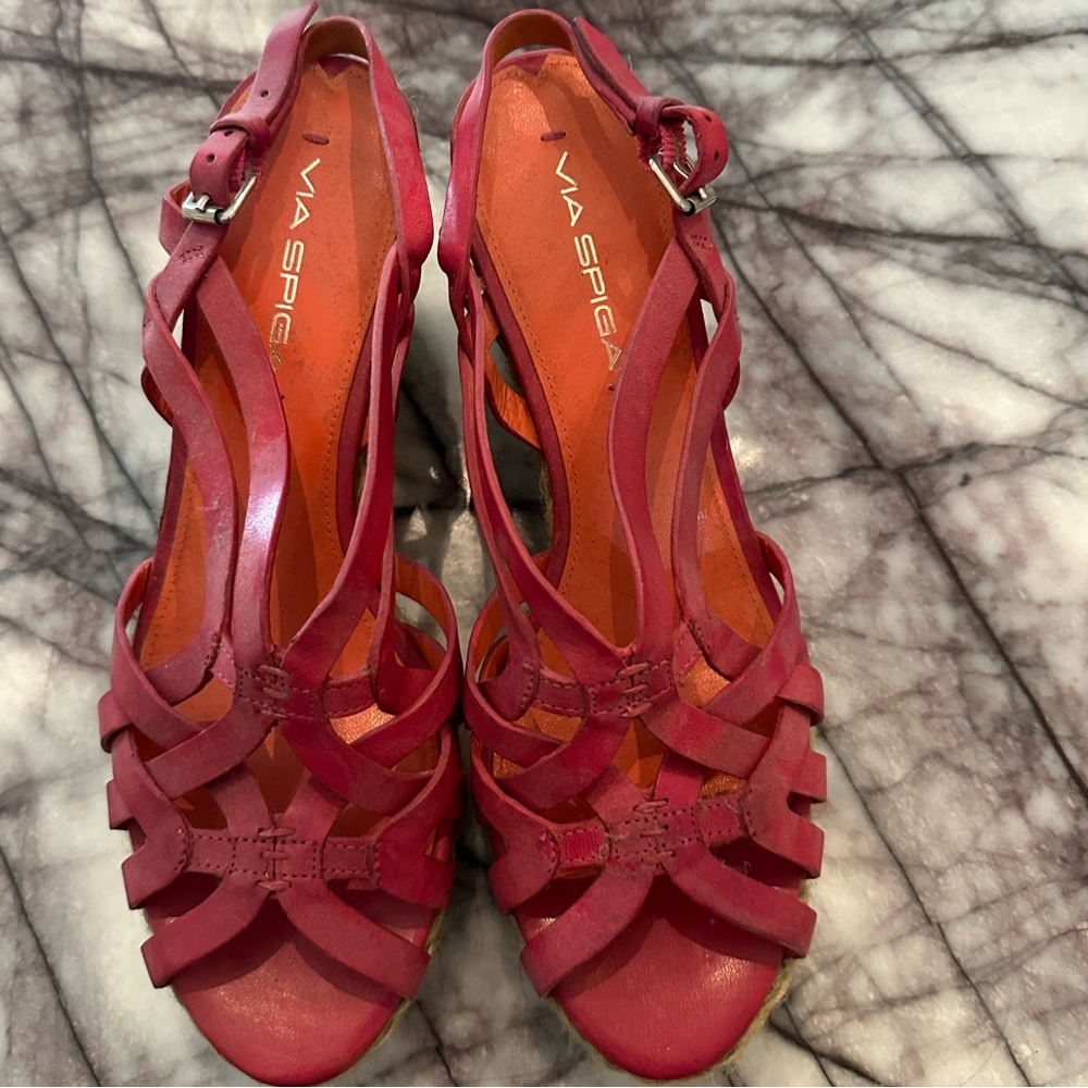 Sandales à Talon Compensé Via Spiga Karla – Cuir, Taille 39-40 (US 9.5), Neuf